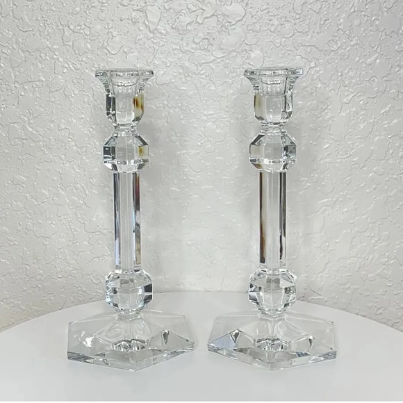 Set of 2 Val St Lambert GARDENIA Crystal Candle Stick Holders. - Picture 3 of 7